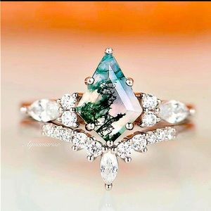 Kite Moss agate ring - sterling silver ring set